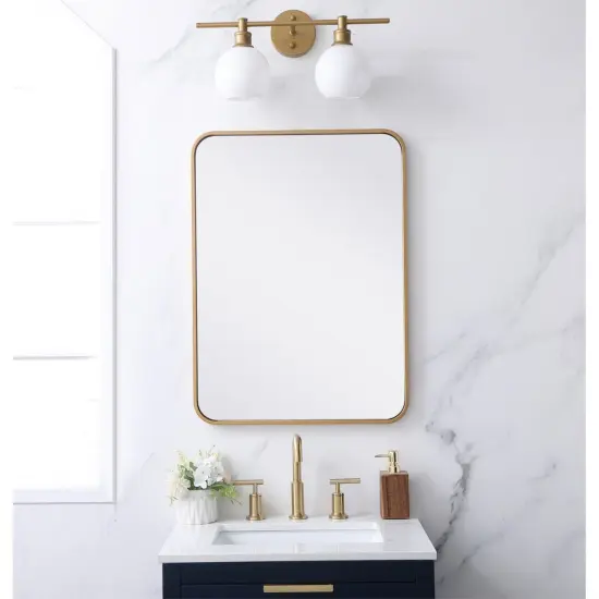 Soft corner metal rectangular mirror 22x30 inch in Brass {2}
