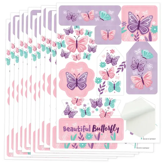Big Dot of Happiness Beautiful Butterfly - Floral Baby Shower or Birthday Party Favor Sticker Set - 12 Sheets - 120 Stickers {1}