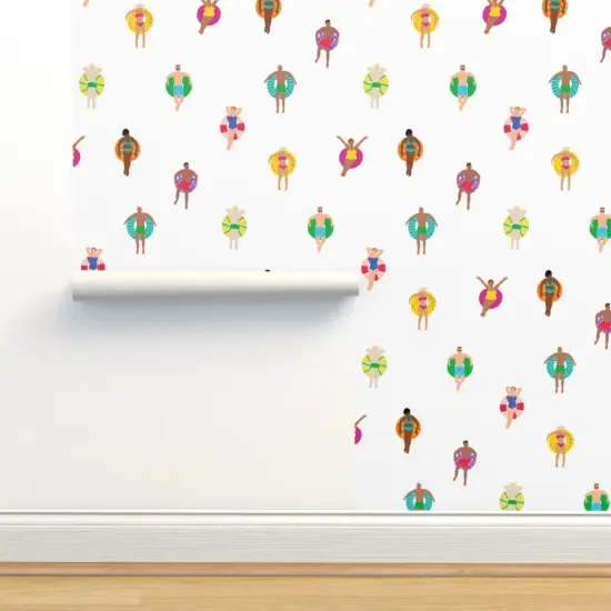 Pre-Pasted Wallpaper 2FT Wide Multicolor Ocean Swim Pool Swimmers Bathing Suit Vacation Diverse House Custom Pre-pasted Wallpaper by Spoonflower {2}