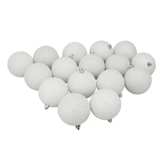 Northlight Shatterproof 4-Finish Christmas Ball Ornaments - 3" (75mm) - Winter White - 16ct {1}