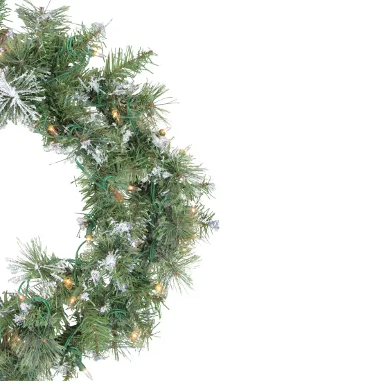 Northlight Pre-Lit Snow Mountain Pine Artificial Christmas Wreath - 24" - Clear Lights Green {3}