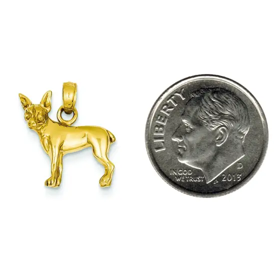 14K Yellow Gold Chihuahua Dog Charm Pendant Jewelry 18mm x 16mm {2}