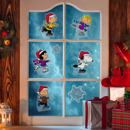 Northlight 7-Piece Peanuts Characters Ice Skating Christmas Jelz Window Clings Red {3}