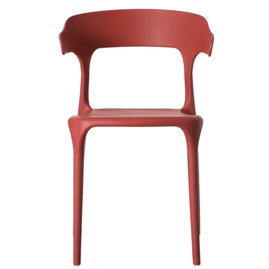 Modern Plastic Outdoor Dining Chair with Open U Shaped Back Set of 4 Red {2}