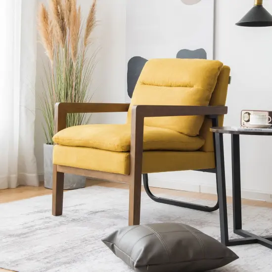 Single Sofa Chair with Extra-Thick Padded Backrest and Seat Cushion Yellow {2}