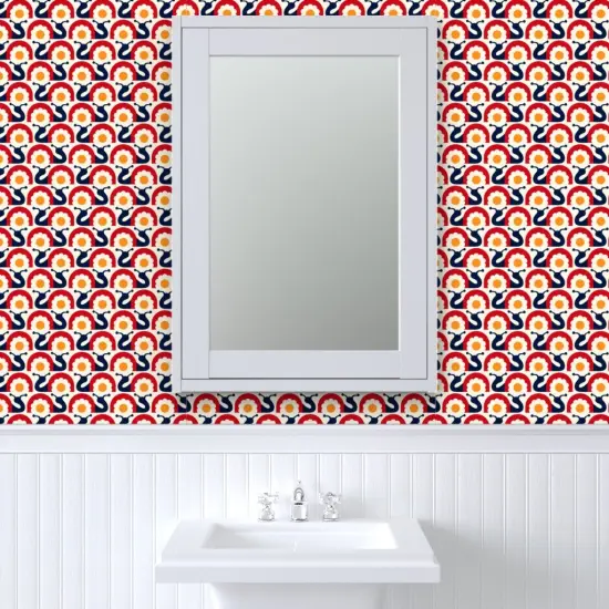 Peel & Stick Wallpaper 2FT Wide Yellow Red Retro Snail Modern Folk Shell Slug Scandinavian Floral Scandi Small Scale Custom Removable Wallpaper by Spoonflower {6}