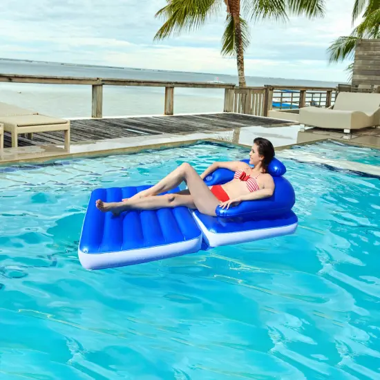 Northlight 74" Blue Convertible Lounge Chair Inflatable Swimming Pool Float {3}