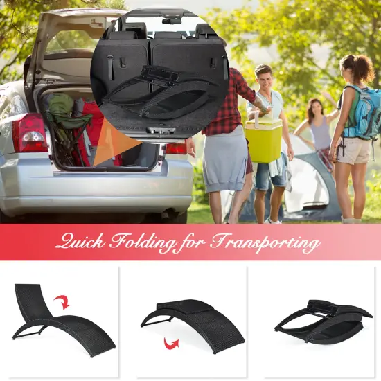 Costway 2PCS Folding Patio Rattan Lounge Chair Chaise Cushioned Portable Garden Lawn Red {5}