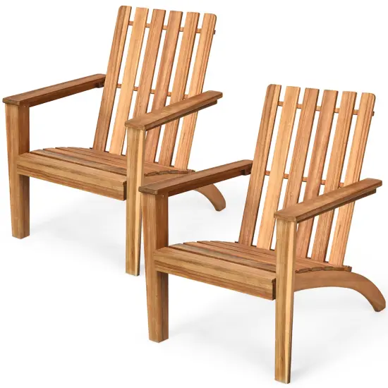 Costway 2PCS Patio Acacia Wood Adirondack Chair Lounge Armchair sturdy Outdoor Garden {1}