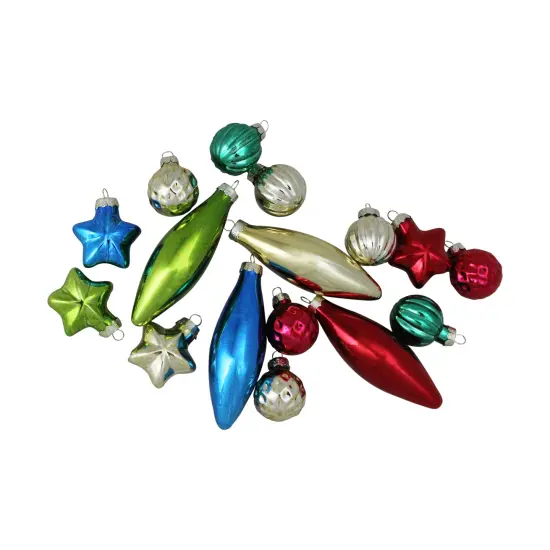Northlight Shiny Shatterproof Finial and Star Christmas Ornaments - 4" (100mm) - Multi - 16ct Red {1}