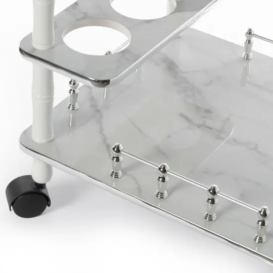 Serving Bar Cart Tea Trolley, 2 Tier Shelves on Rolling Wheels, Mobile Liquor Bar for Wine Beverage Drink Dinner Party, Utility Kitchen Storage Island Coffee Cabinet for Dining Living Room, Wood Gray {5}