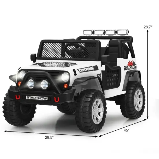 12V Kids Remote Control Electric Ride On Truck Car with Lights and Music White {2}