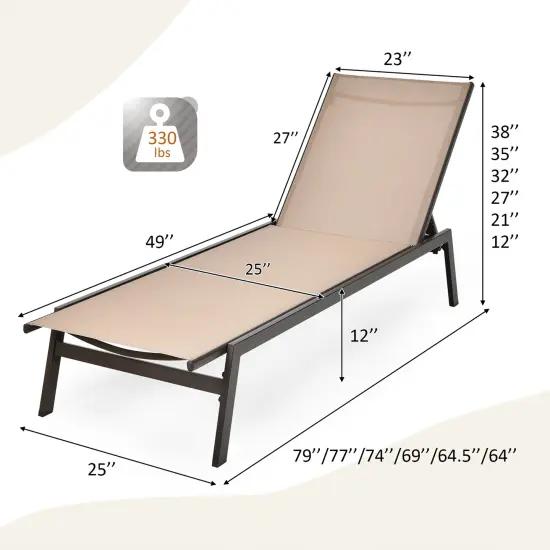 CostwayPatio Lounge Chair Chaise Recliner Back Adjustable Garden Deck Brown\Black {4}