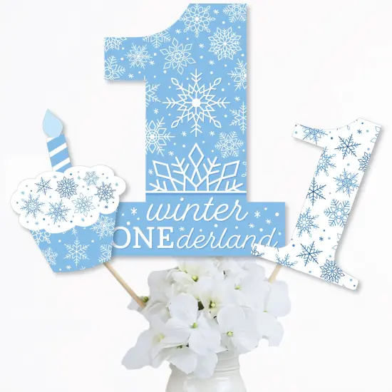 Big Dot of Happiness Blue Snowflakes 1st Birthday - Boy Winter ONEderland Party Centerpiece Sticks - Table Toppers - Set of 15 {4}