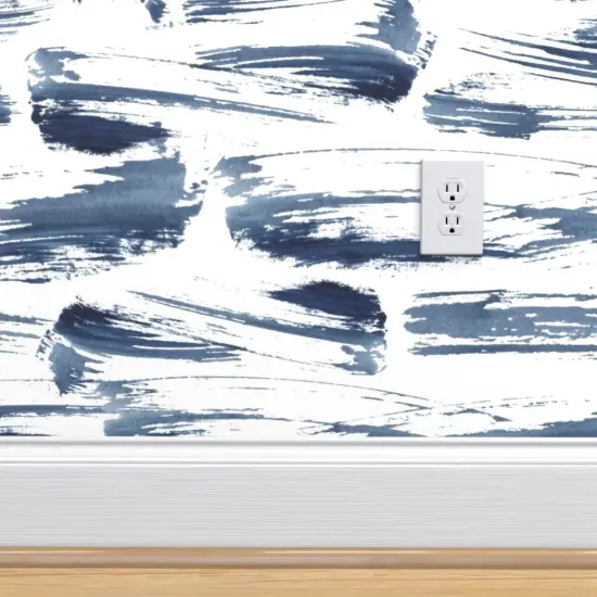 Pre-Pasted Wallpaper 2FT Wide Abstract Hand Painted Watercolor Paint Brush Brushstroke Nautical Coastal Sea Custom Pre-pasted Wallpaper by Spoonflower {4}