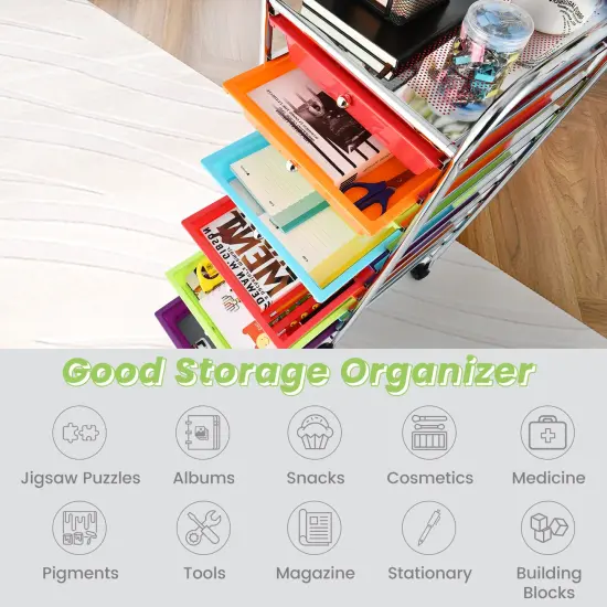 Costway Rolling Storage Cart with 10 Drawers Scrapbook Office School Organizer Multicolor {6}