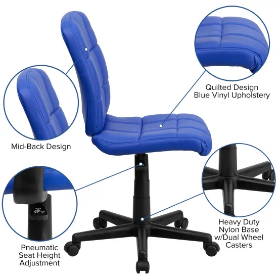 Emma and Oliver Mid-Back Quilted Vinyl Swivel Task Office Chair Blue {2}