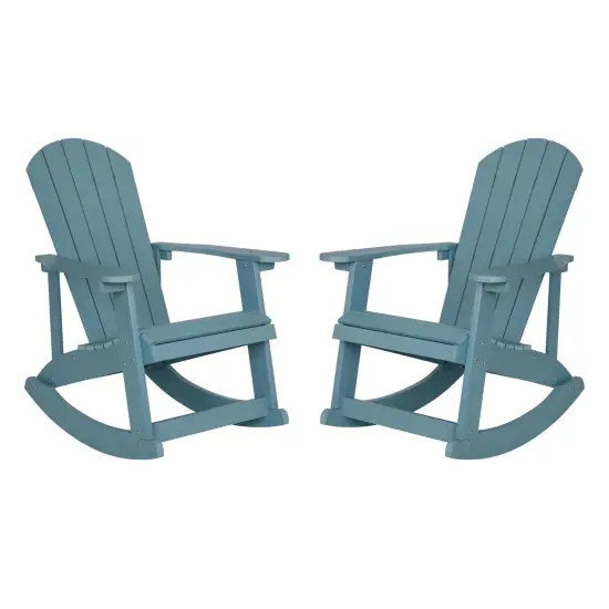 Merrick Lane Set of 2 Atlantic All-Weather Polyresin Adirondack Rocking Chair with Vertical Slats Sea Foam {1}
