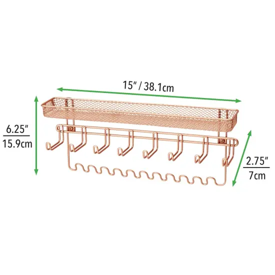 mDesign Steel Wall Mount Jewelry Organizer Rack with 8 Hooks/Basket {3}