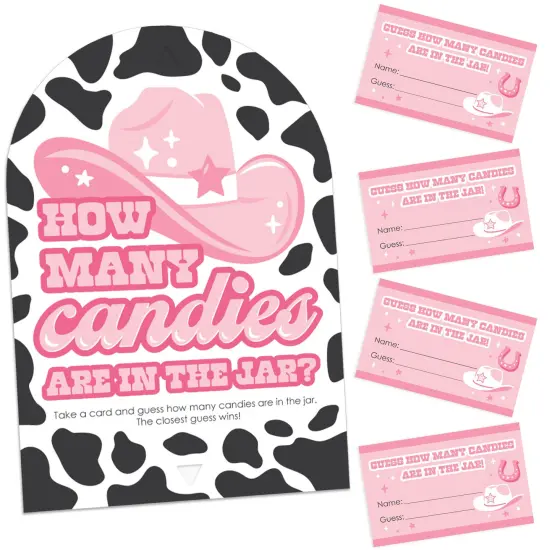 Big Dot of Happiness Rodeo Cowgirl - How Many Candies Pink Western Party Game - 1 Stand and 40 Cards - Candy Guessing Game {1}