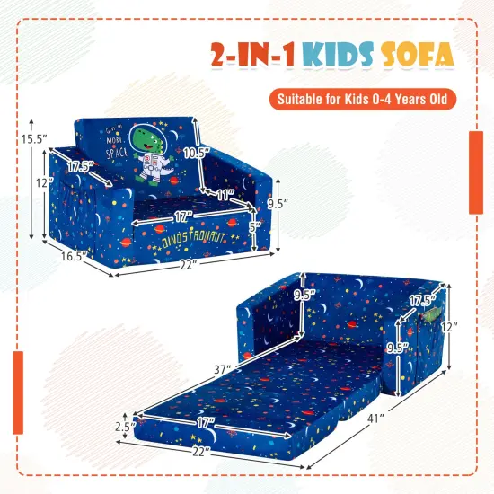 2-in-1 Convertible Kids Sofa with Velvet Fabric Navy {4}