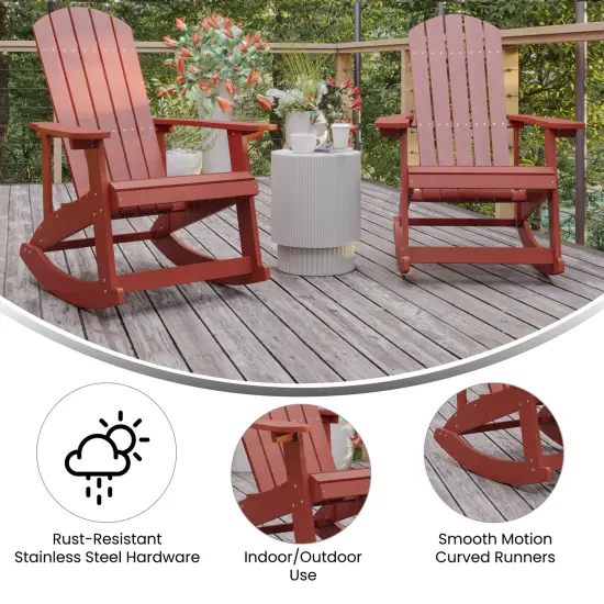Merrick Lane Set of 2 Atlantic All-Weather Polyresin Adirondack Rocking Chair with Vertical Slats Red {2}