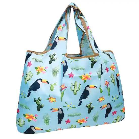 Wrapables Large Foldable Tote Nylon Reusable Grocery Bags Toucan & Cacti {1}