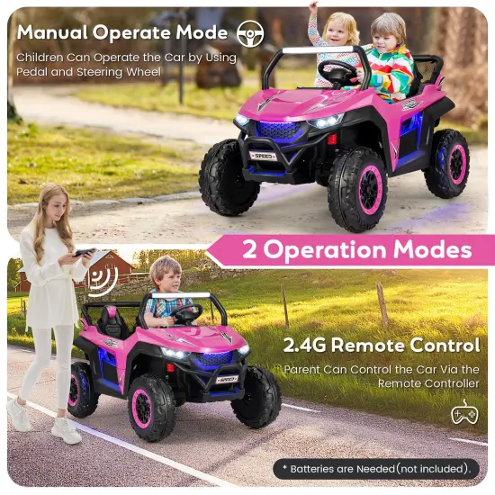 2-Seater Electric UTV Ride On Car with Safety Belt, Remote Control and Media Center Pink {3}