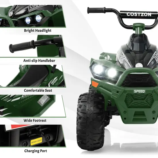Kids Ride On ATV with Rechargeable Battery, Music and Anti-Slip Wheels Army Green {3}