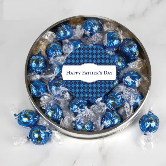 Father's Day Candy Gift Tin with Chocolate Lindor Truffles by Lindt Large Plastic Tin with Sticker By Just Candy {1}