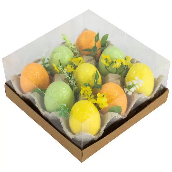 Northlight Glittered Easter Eggs with Carton Decoration - 6.25" - Set of 9 Multi {7}