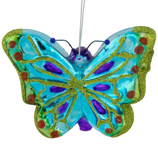 Northlight 4.5" Blue and Pink Butterfly Glass Christmas Ornament {5}