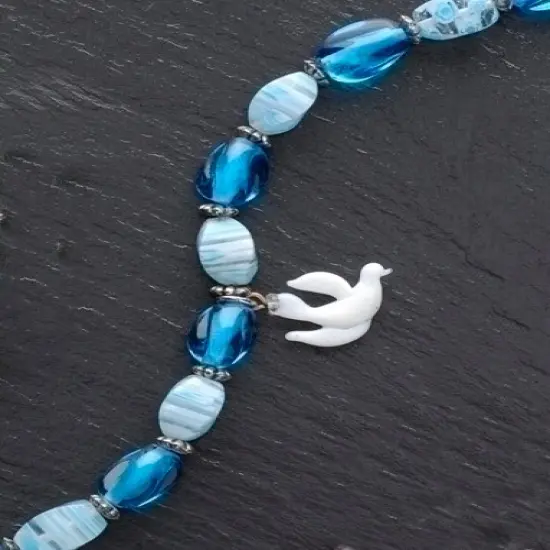 Roman Moments In Life "Peace" Blue Beaded Bracelet {1}