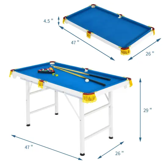 47 Inch Folding Billiard Table with Cues and Brush Chalk Blue {5}