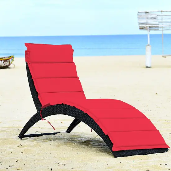 Costway 2PCS Folding Patio Rattan Lounge Chair Chaise Cushioned Portable Garden Lawn Red {3}