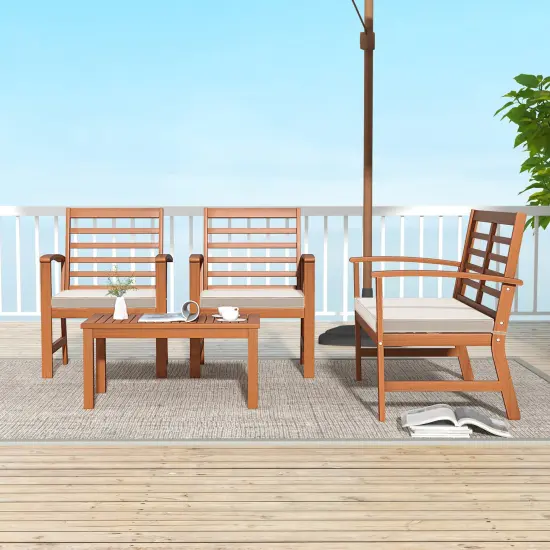 4 Pieces Outdoor Furniture Set With Stable Acacia Wood Frame White {2}