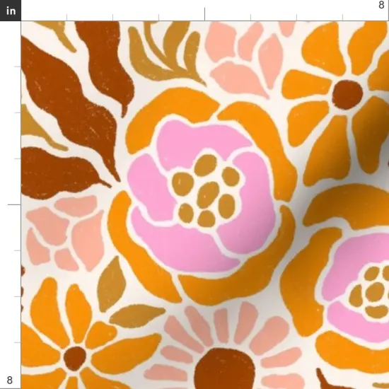 Various Fabrics by the Yard or Fat Quarter Botanical Funky Vintage Retro Rose Orange 60'S 70'S Large Scale Tropical Custom Printed Fabric by Spoonflower {4}