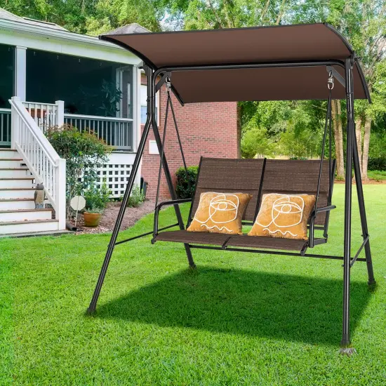 Costway Patio Porch Swing Glider 2 Seat Soft Cushion Adjustable Canopy Outdoor Garden {2}