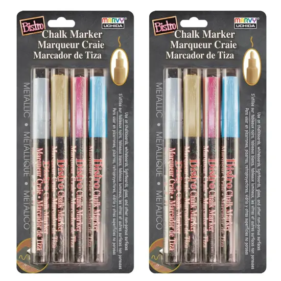 Broad Point Chalk Marker Fine Tip Set 4M, Metallic Colors, 4 Per Pack, 2 Packs {1}