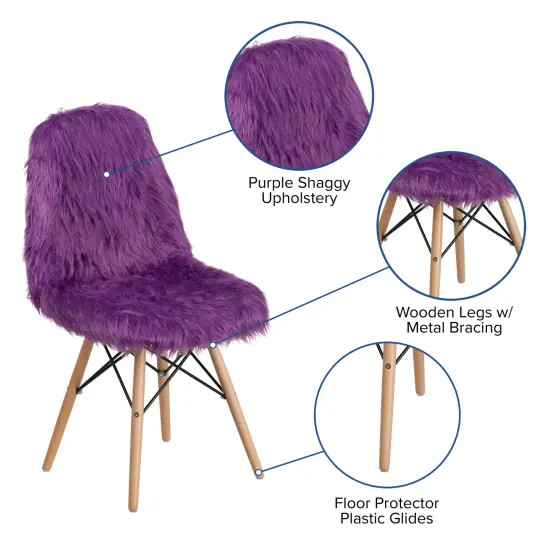 Emma and Oliver Shaggy Dog Fur Accent Chair Purple {2}
