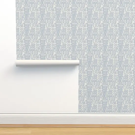 Pre-Pasted Wallpaper 2FT Wide Soft Blue Squiggle Abstract Modern Design Small Scale Watercolor Paint Custom Pre-pasted Wallpaper by Spoonflower {2}