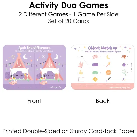 Big Dot of Happiness Pajama Slumber Party - 2-in-1 Girls Sleepover Birthday Party Cards - Activity Duo Games - Set of 20 {6}