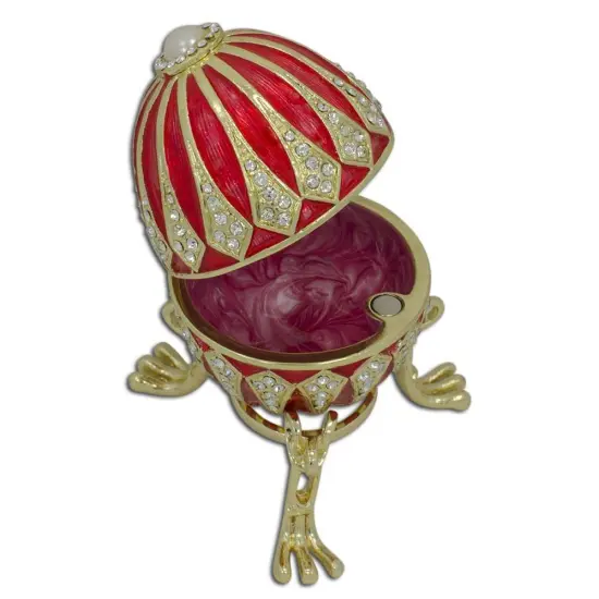 Red Enamel Jeweled Royal Inspired Imperial Metal Easter Egg 3.25 Inches {3}