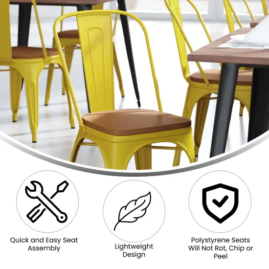 Emma and Oliver Perth Metal Stacking Dining Chairs with Poly Resin Seats for Indoor/Outdoor Use Yellow/Teak {2}