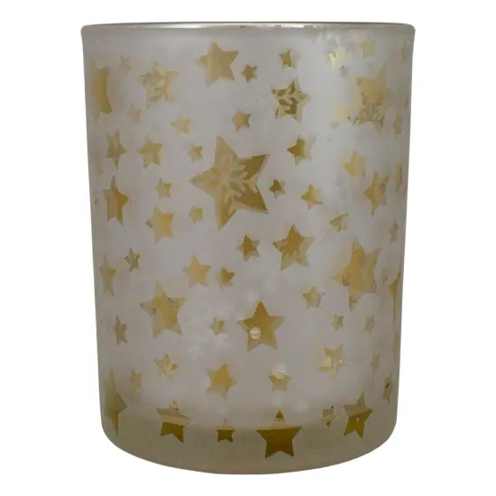 Northlight 5" Matte Silver and Gold Stars and Snowflakes Flameless Glass Candle Holder {1}