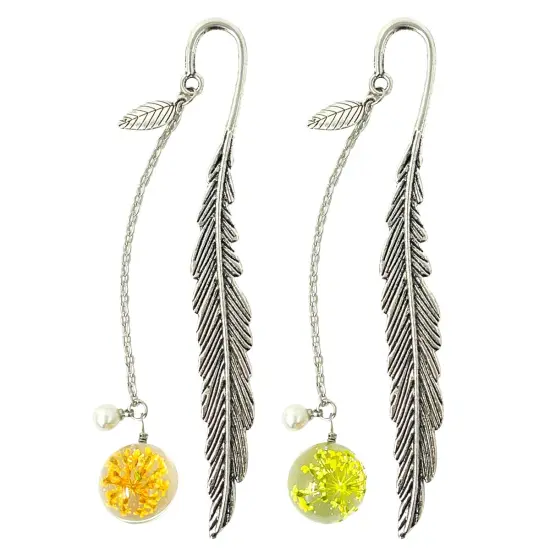 Wrapables Metal Leaf Bookmark with Charm for Book Lovers & Readers (Set of 2) Yellow & Peach {1}