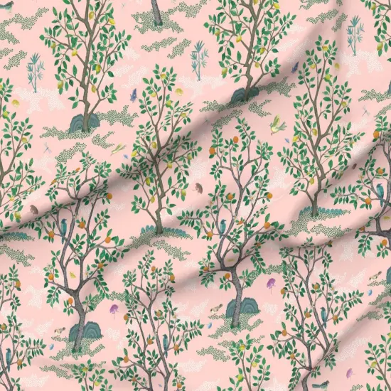 Various Fabrics by the Yard or Fat Quarter Chinoiserie Pink Botanical Nature Oranges Lemons Birds Custom Printed Fabric by Spoonflower {6}