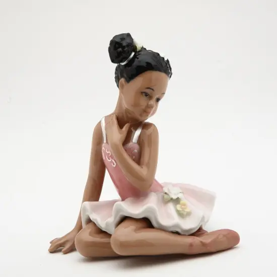 Ceramic African American Ballerina Girl In Pink Dress, Home Décor, Gift for Her, Gift for Daughter, Gift for Ballerina Dancer {3}