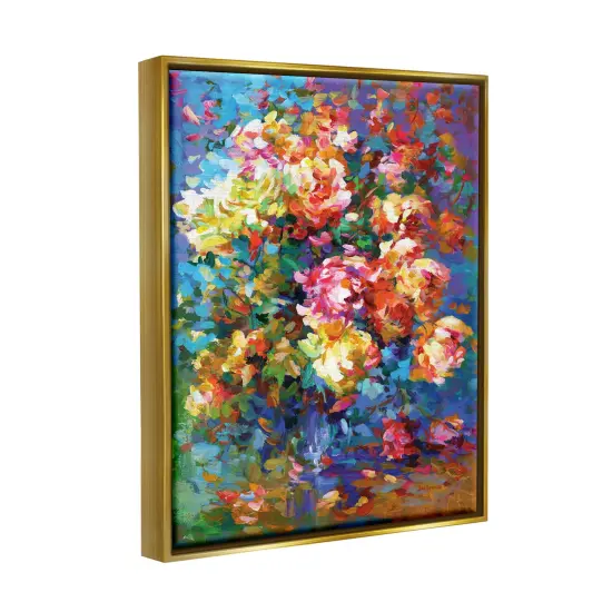 Stupell Industries Vibrant Flowers in a Vase Framed Floater Canvas Wall Art Gold Floater Frame {3}