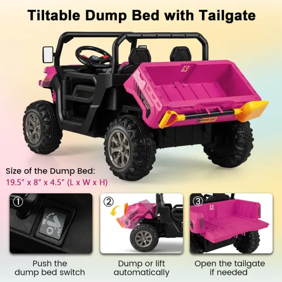 Steel 2-Seater Kids Dump Truck with Remote, Shovel and Off-Road Performance Pink {5}
